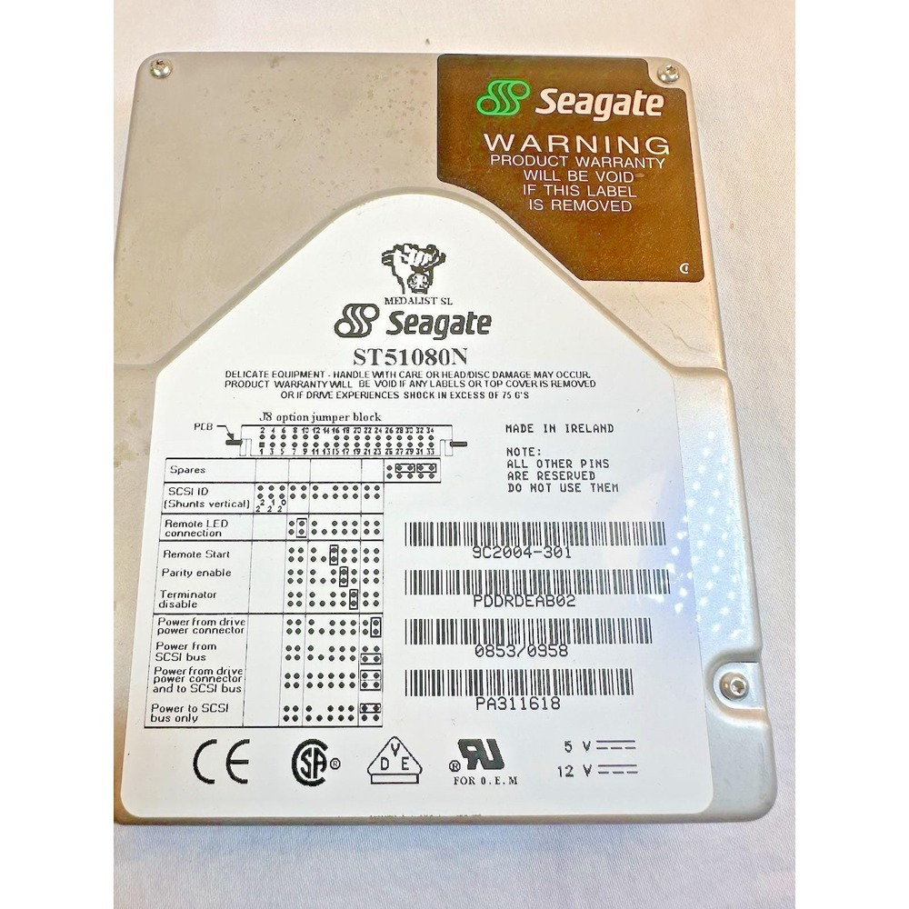 Vintage Seagate Medalist SL ST51080N 1GB 50-Pin SCSI Hard Drive Untested As-Is
